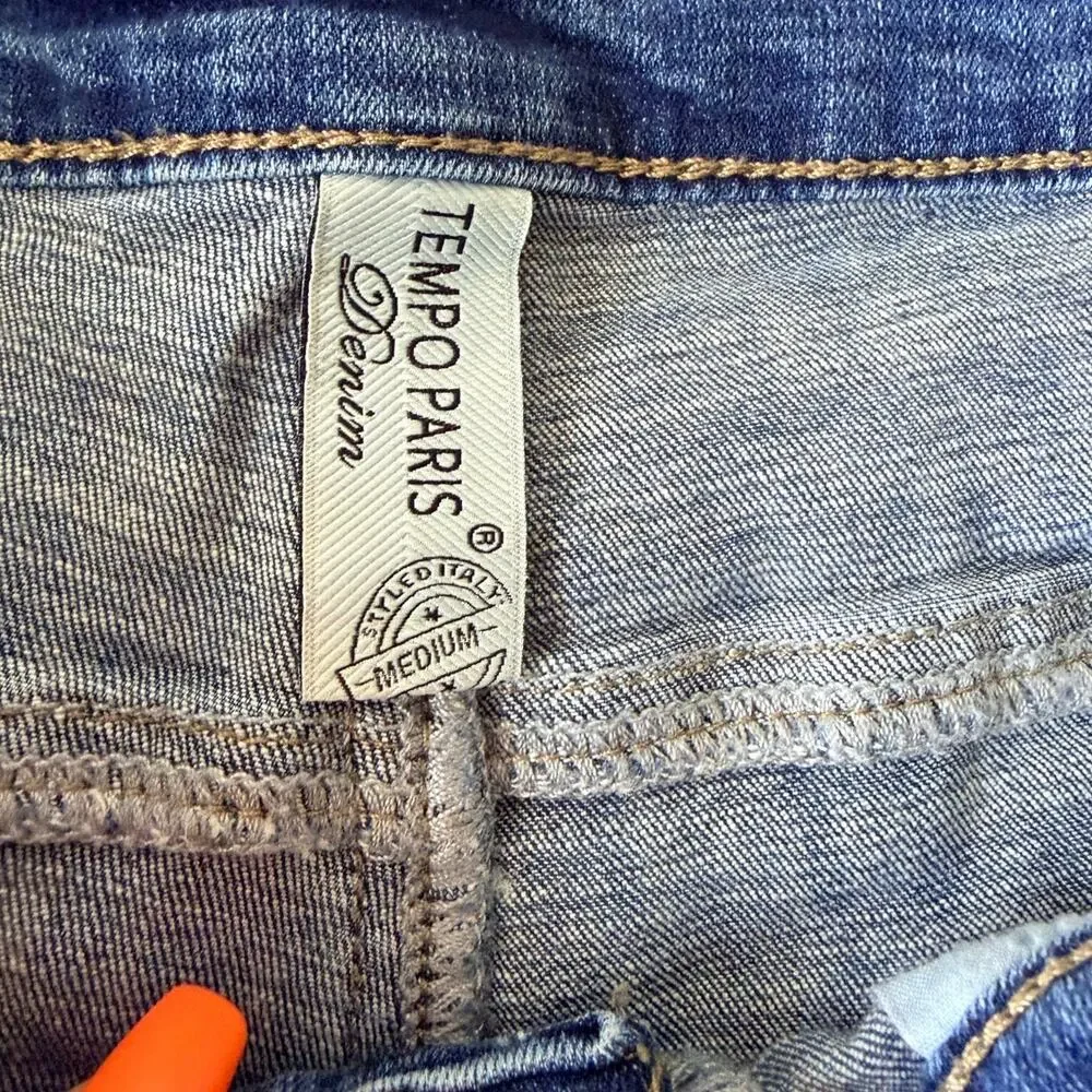Tempo Paris Embroidered Jeans Womens M Blue Bird Floral Ankle Denim